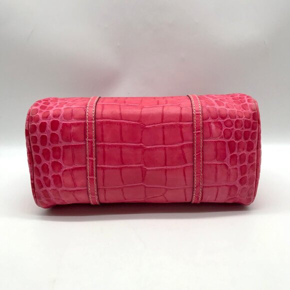 Brahmin Pink Croc Embossed Leather Nile Barrel Shoulder Bag - Picture 5 of 11